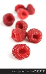Close-up of raspberries on wite background
