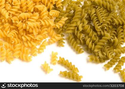 Close-up of raw fusilli pasta
