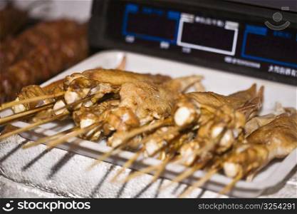 Close-up of roasted meat in a tray, Nanjing, Jiangsu Province, China