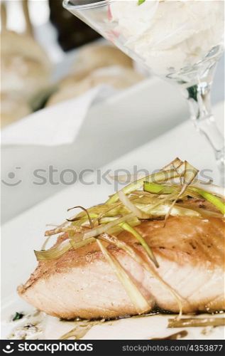 Close-up of roasted salmon