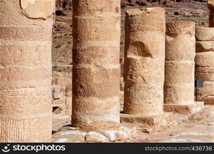 Close-up of Roman columns in the archaeological excavation site of Petra, Jordan, middle east