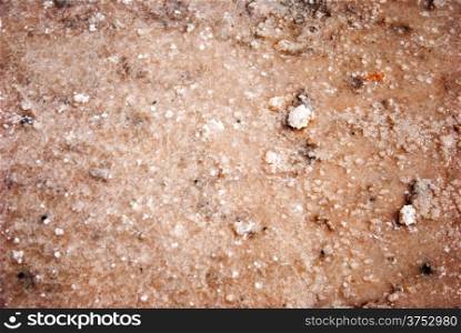 Close up of salt crystals in evaporation pond