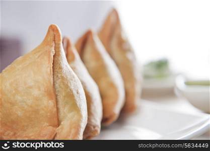 Close-up of samosas in a plate