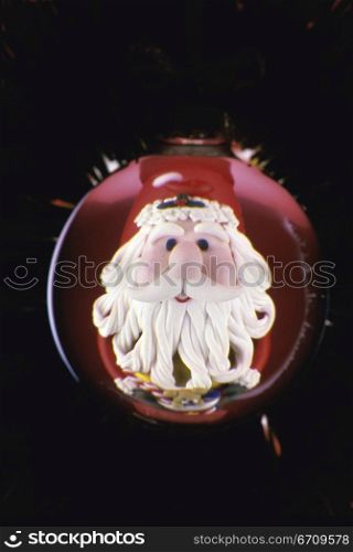 Close-up of Santa Claus on a Christmas ornament