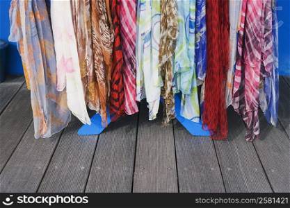 Close-up of scarves hanging at a market stall