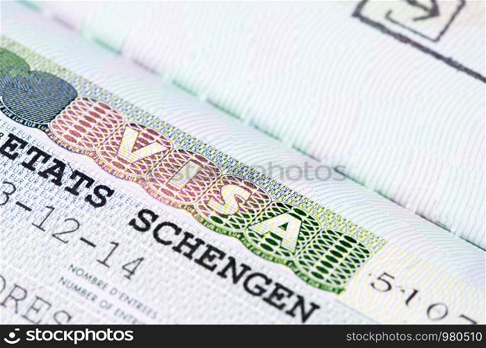 Close up of schengen visa