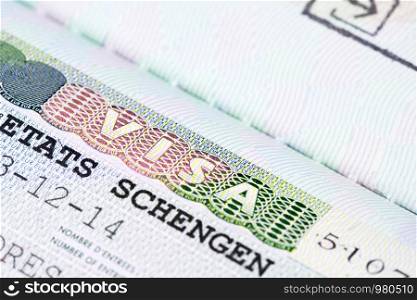 Close up of schengen visa