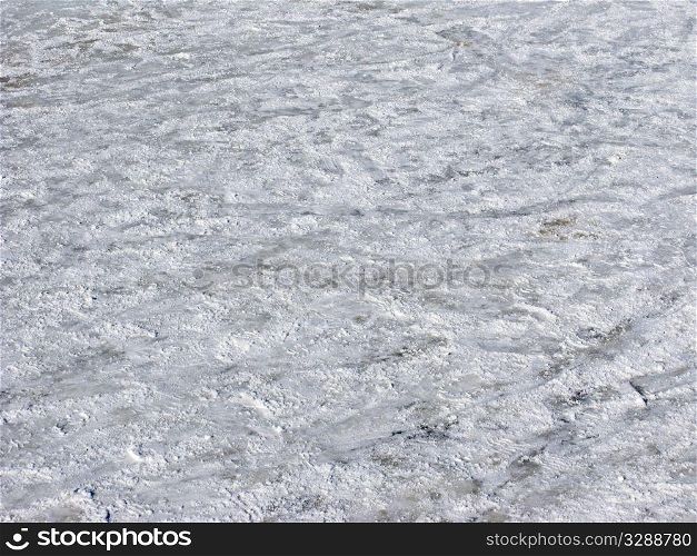 Close up of scratched snowy ice surface background