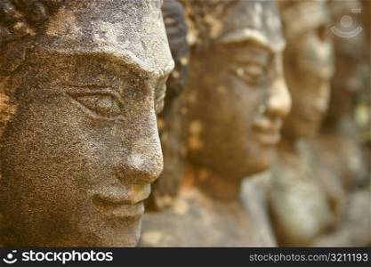 Close-up of sculptures in a row, Angkor Wat, Siem Reap, Cambodia