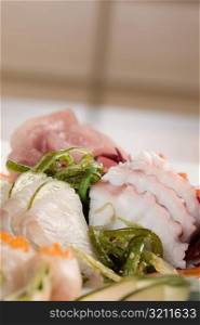 Close-up of seafood salad