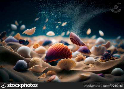 Close-Up Of Seashells Underwater.  Ge≠rative AI 