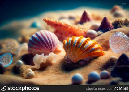 Close-Up Of Seashells Underwater.  Generative AI
