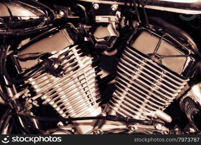 close-up of shiny motorcycle engine