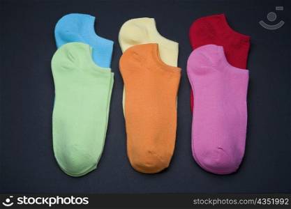 Close-up of six pairs of socks