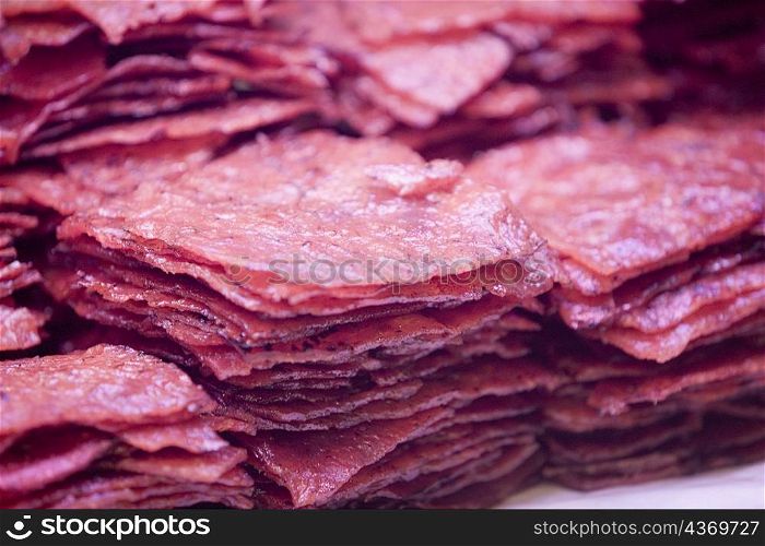Close-up of slices of barbequed pork