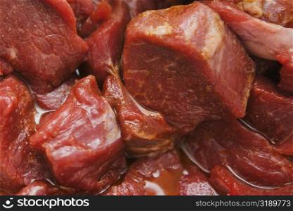 Close-up of slices of raw meat