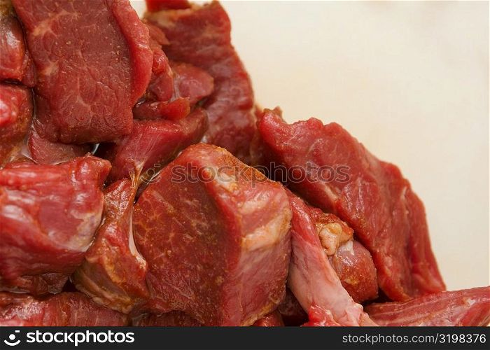 Close-up of slices of raw meat