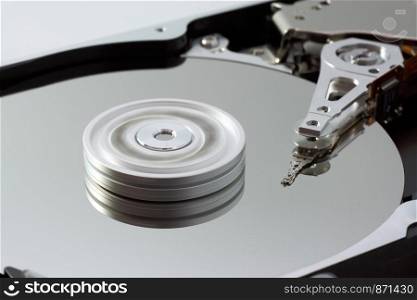 Close up of spinning computer hard drive