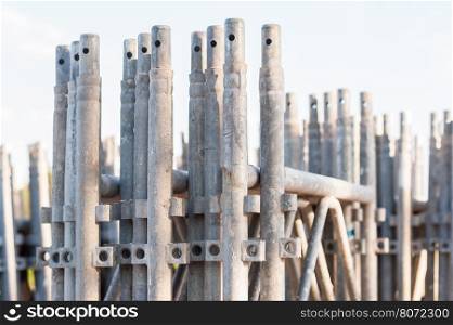 Close up of stack of construction scaffolding elements