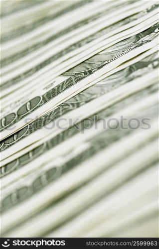 Close-up of stack of one hundred dollar bills