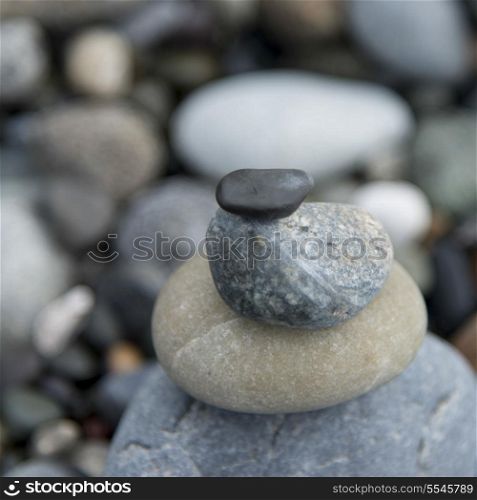 Close-up of stack of stones, Deception Pass State Park, Oak Harbor, Washington State, USA