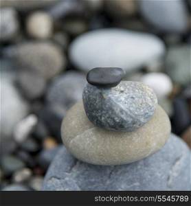 Close-up of stack of stones, Deception Pass State Park, Oak Harbor, Washington State, USA