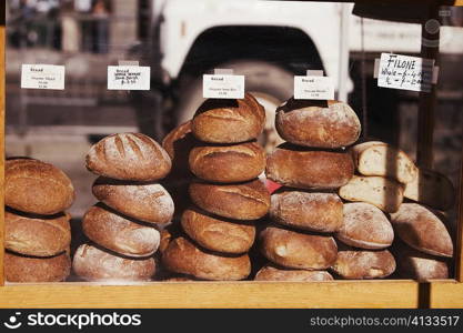 Close-up of stacks of breads