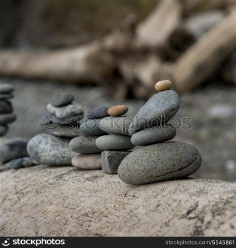 Close-up of stacks of stones, Deception Pass State Park, Oak Harbor, Washington State, USA