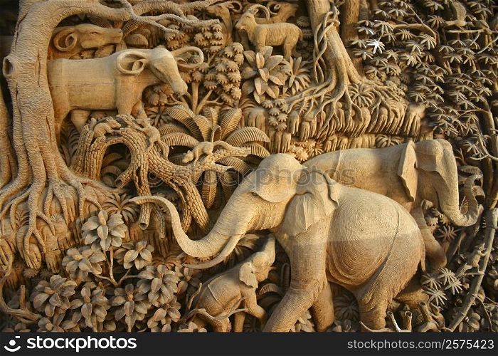Close-up of statues of animals, Chiang Rai, Thailand
