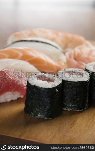 Close-up of sushi on a table
