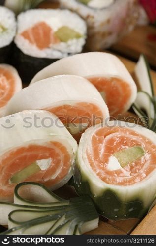 Close-up of sushi rolls