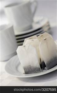 Close-up of teabags in a plate