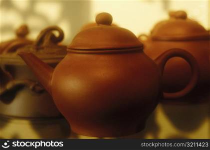 Close-up of teapots
