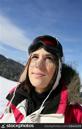 Close-up of teenage skier