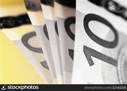 Close-up of ten euro banknotes