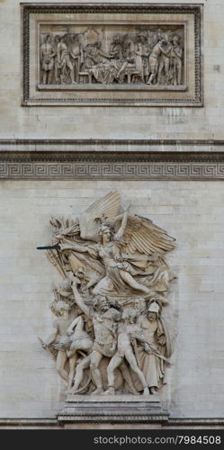 Close-up of the Arc de Triomphe in paris