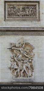 Close-up of the Arc de Triomphe in paris