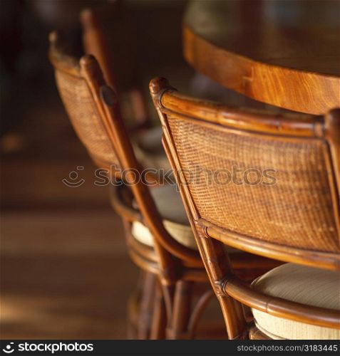 Close up of the back of chairs