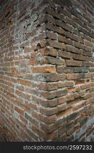 Close-up of the corner of a brick wall