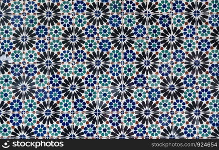 Close up of the detail in colorful wall tiling in Lisbon, Portugal. Pattern of geometrical wall tiles in Lisbon Portugal