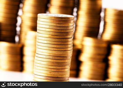 Close up of the golden coin stacks