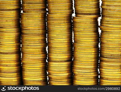 Close up of the golden coin stacks