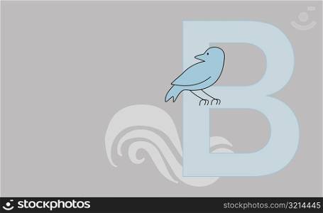 Close-up of the letter B with a bird