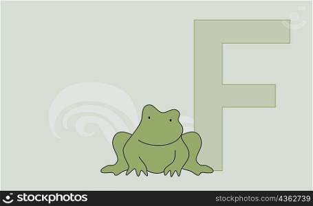 Close-up of the letter F with a frog
