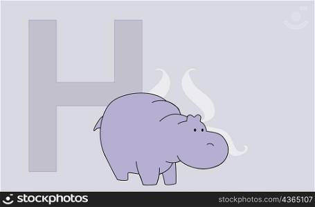 Close-up of the letter H with a hippopotamus