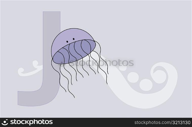 Close-up of the letter J with a jelly fish