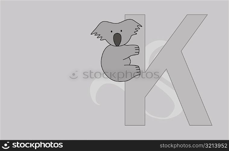 Close-up of the letter K with a koala