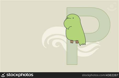Close-up of the letter P with a parrot