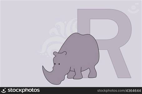 Close-up of the letter R with a rhinoceros