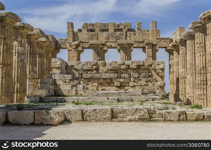 Close-up of the main altar of the greek temple in the archaeological park of selinunte sicily